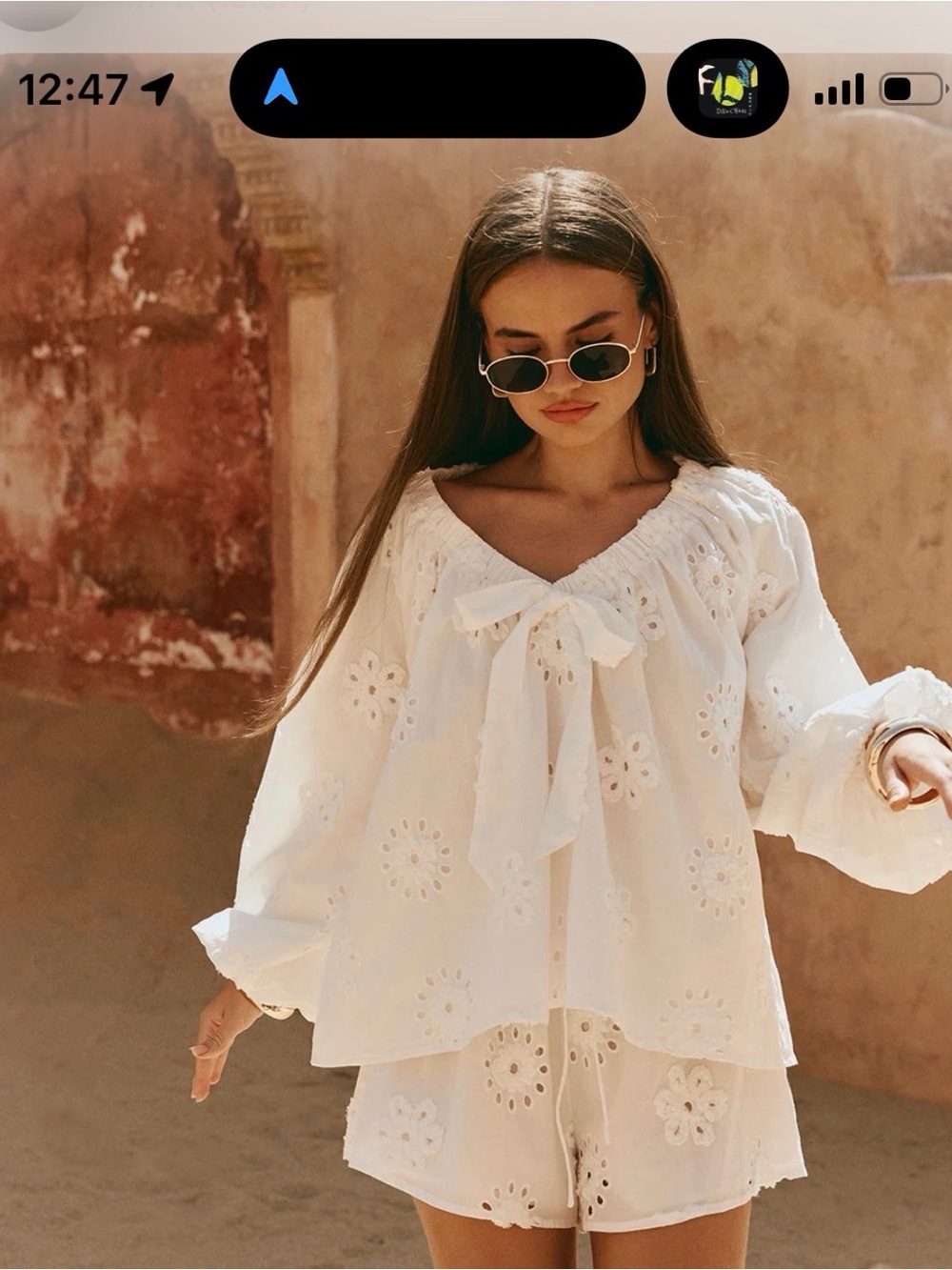 iso!! Sabo Skirt Aveline top White Eyelet Tie-Front Peasant Blouse